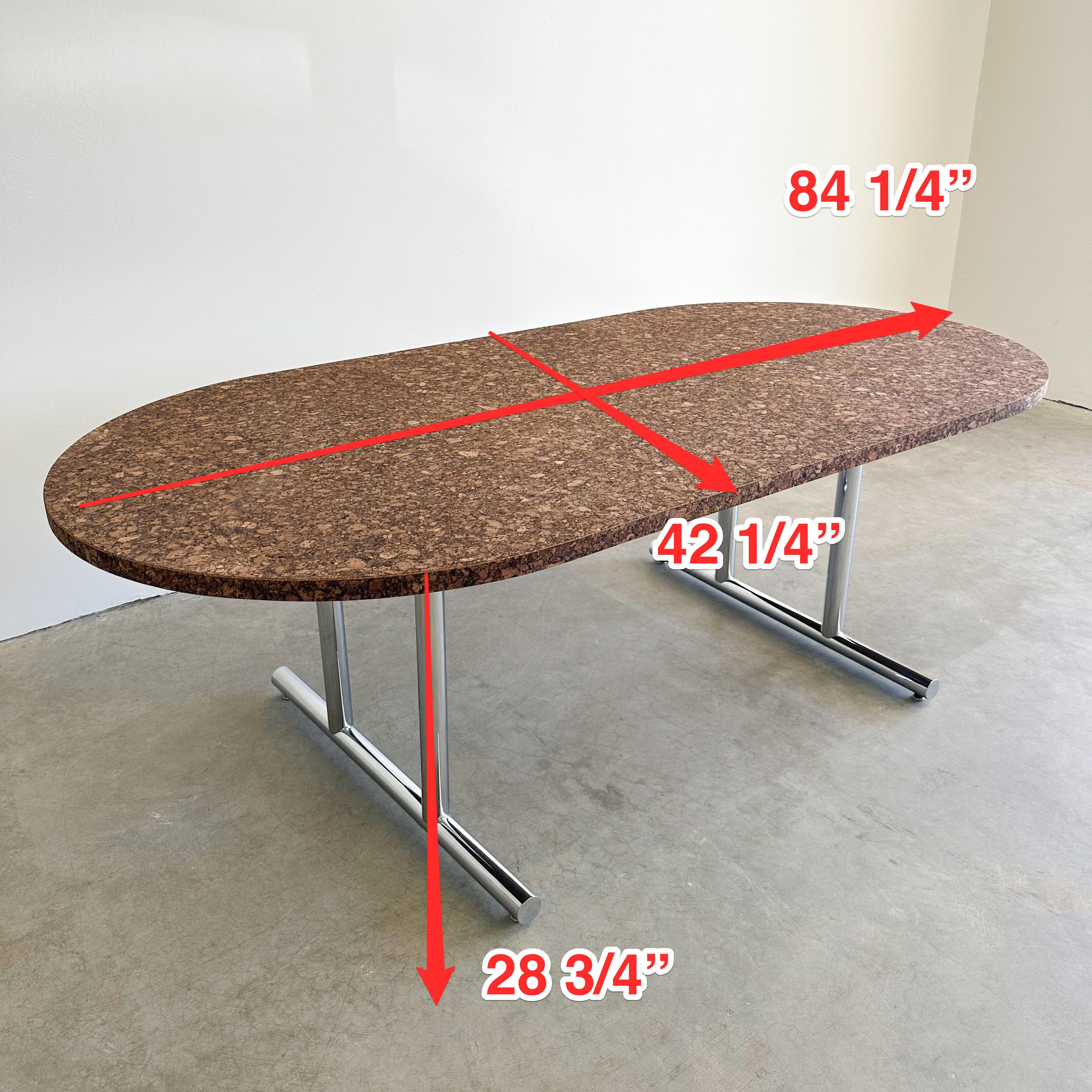 Vintage Cork And Chrome Oval Dining Table Conference Table Desk MCM Minimalist  For Sale 3