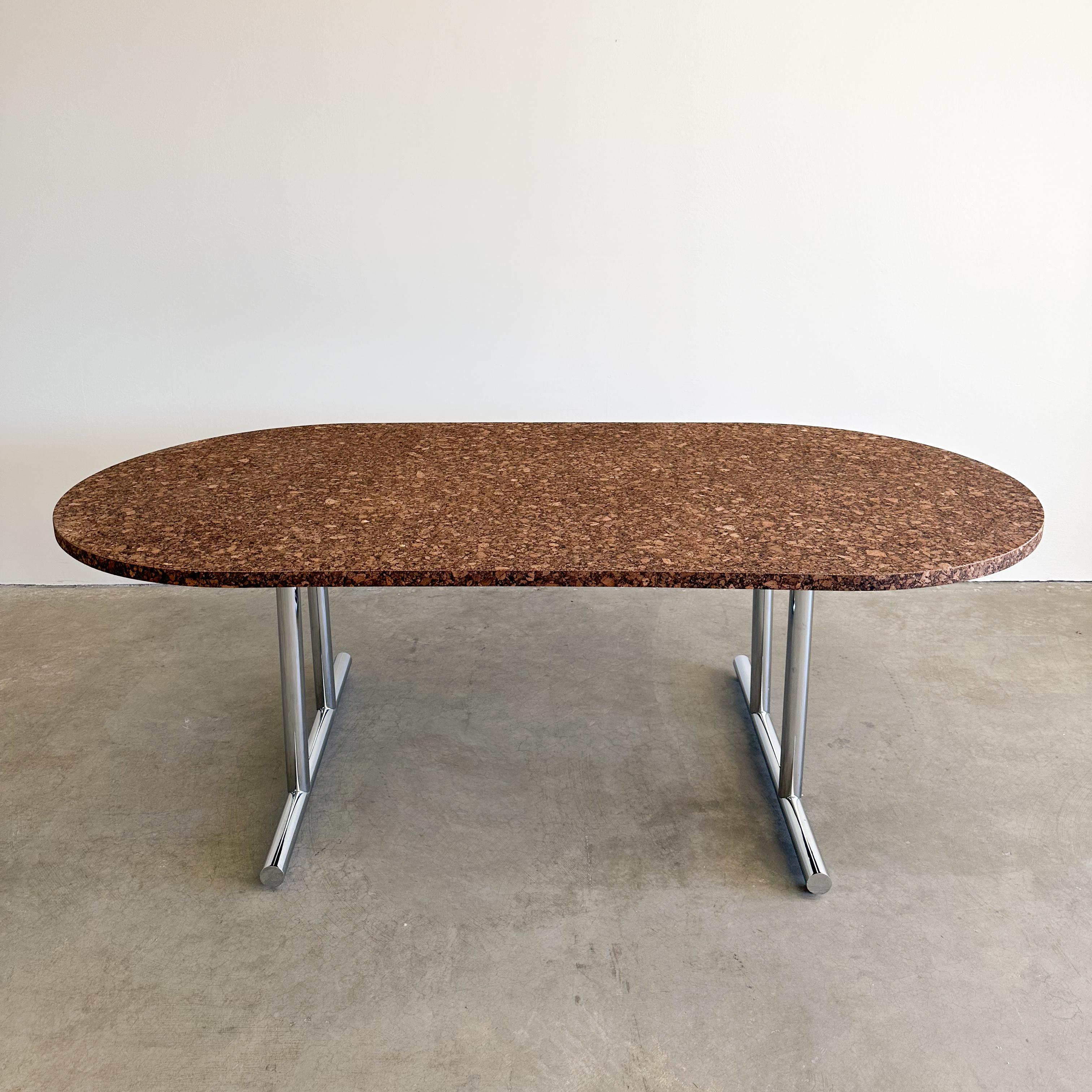 Unknown Vintage Cork And Chrome Oval Dining Table Conference Table Desk MCM Minimalist  For Sale