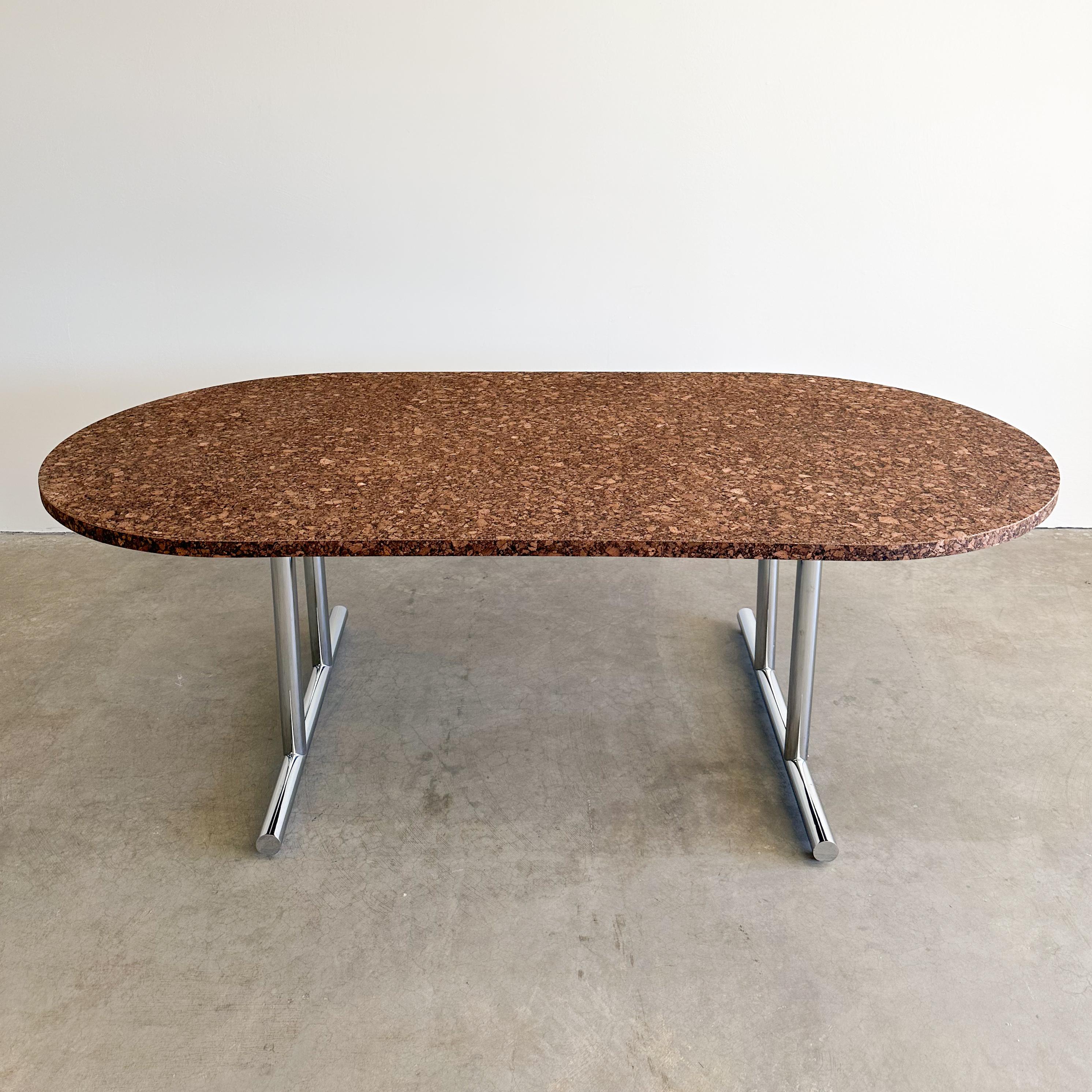 Vintage Cork And Chrome Oval Dining Table Conference Table Desk MCM Minimalist  In Excellent Condition For Sale In Palm Desert, CA