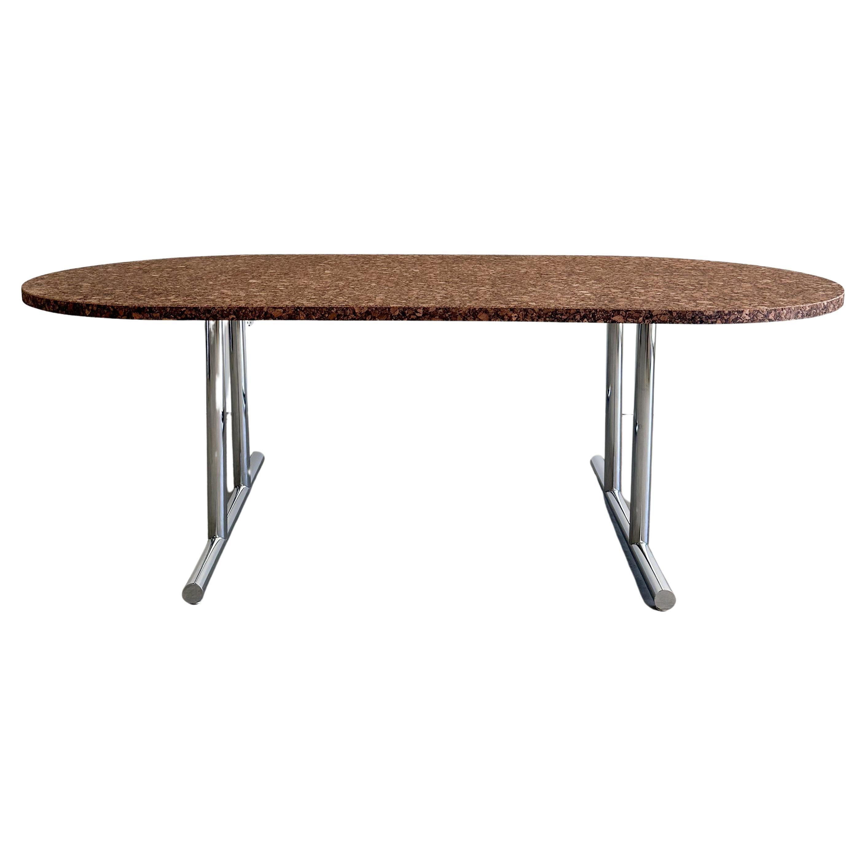 Vintage Cork And Chrome Oval Dining Table Conference Table Desk MCM Minimalist  For Sale