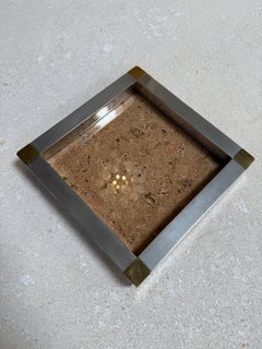 Vintage Cork and Metal Tray with Brass Corner Accents