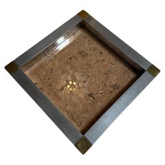 Vintage Cork and Metal Tray with Brass Corner Accents