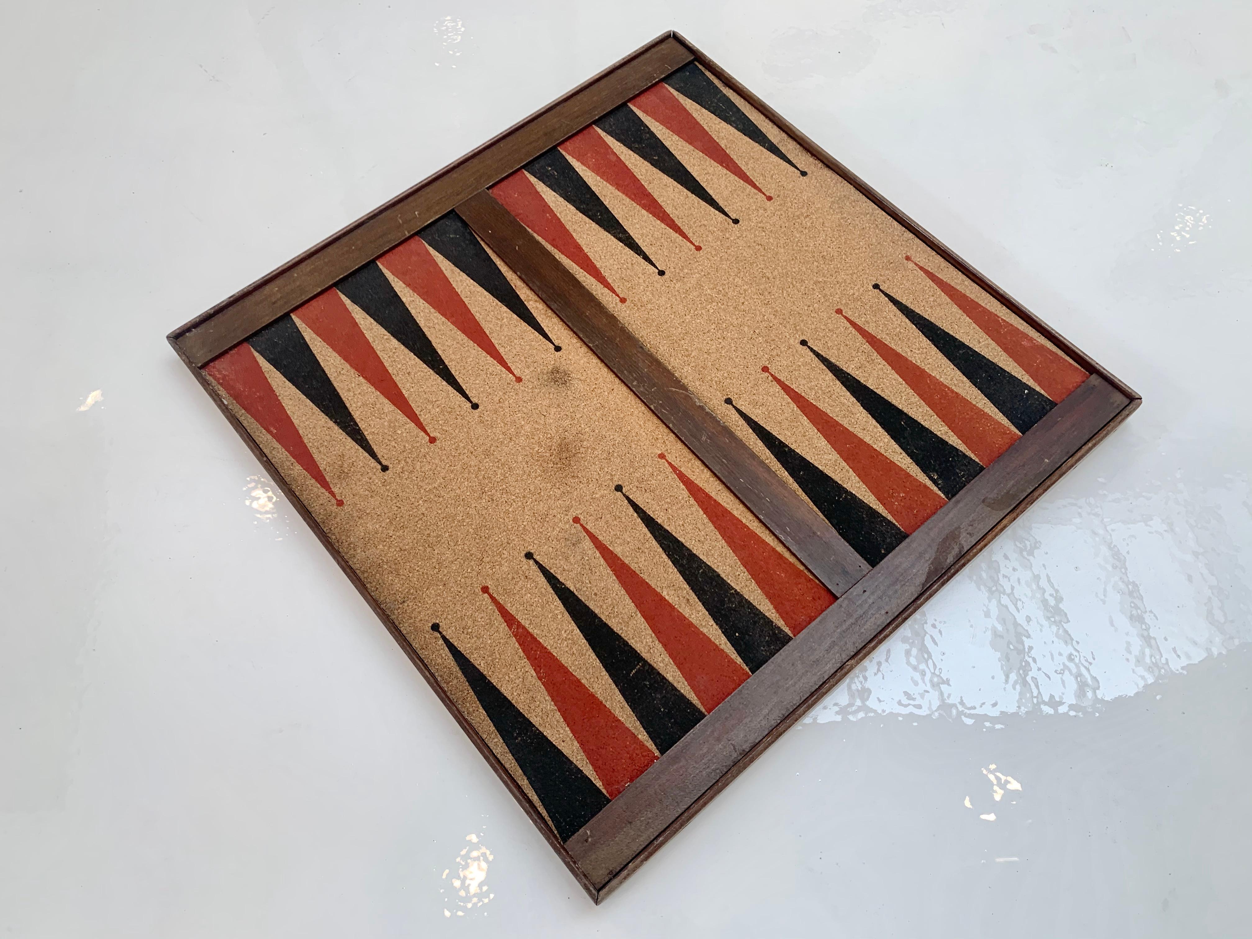 Vintage Cork and Wood Backgammon/ Chess Board 3
