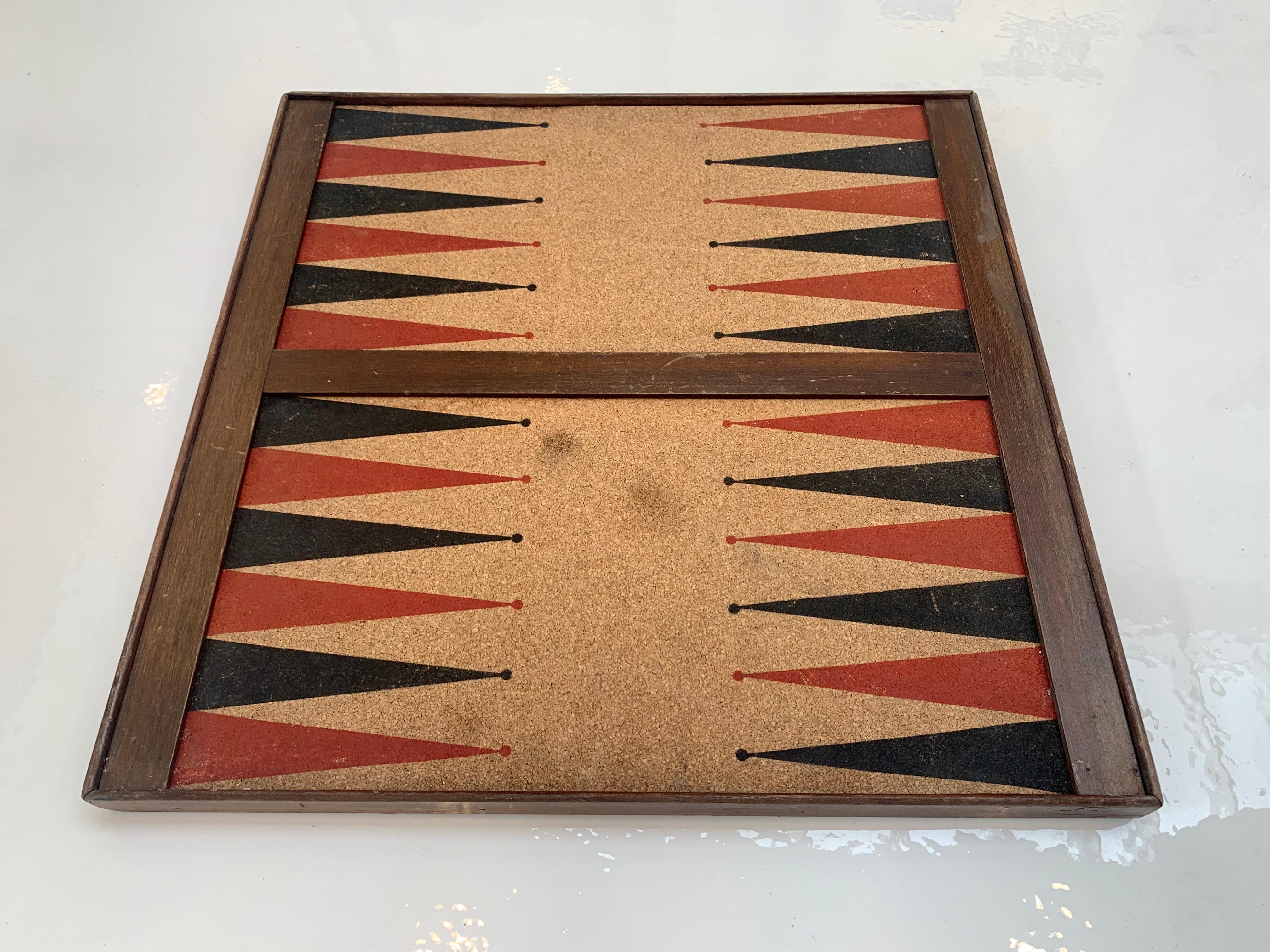 Vintage Cork and Wood Backgammon/ Chess Board 1