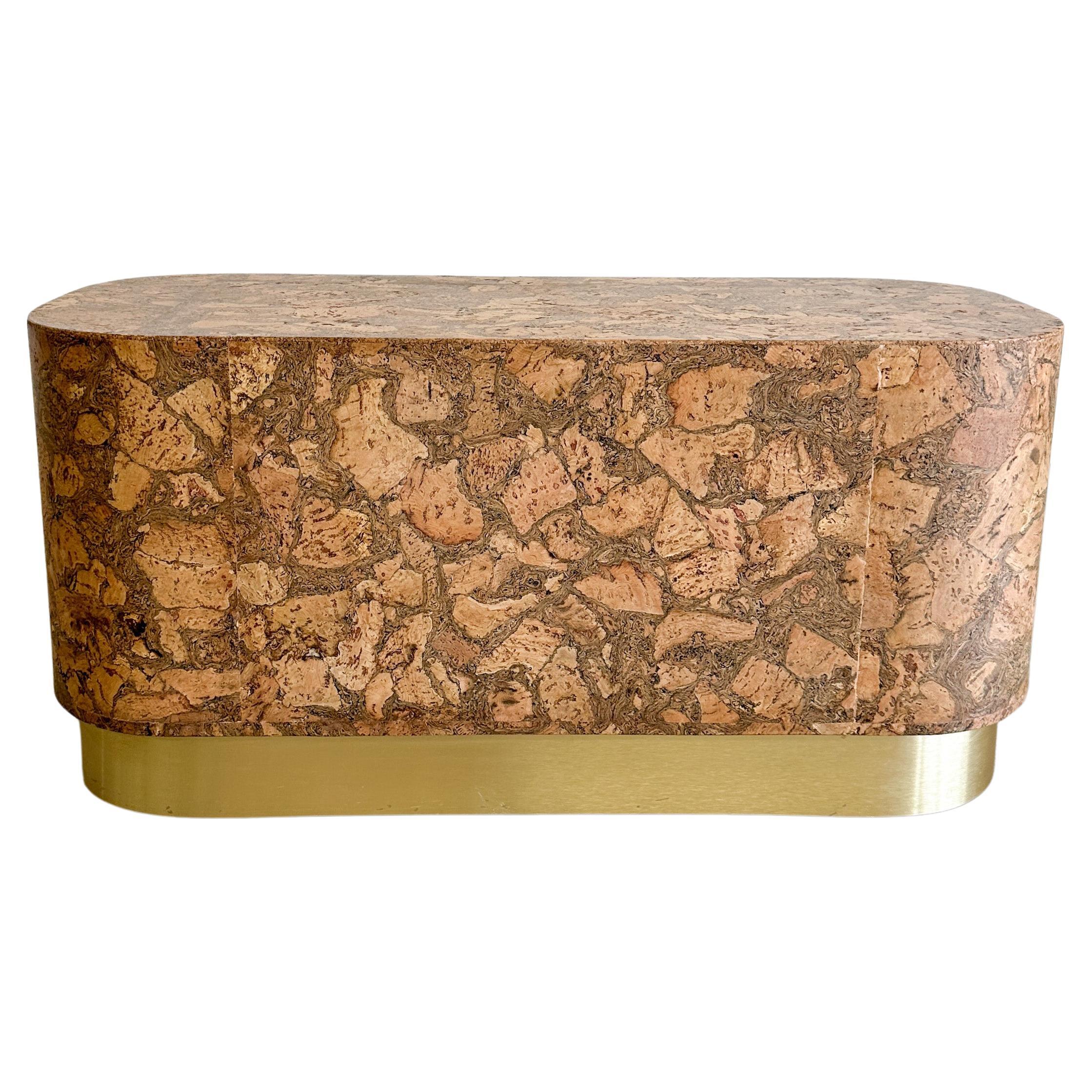 Vintage Cork Coffee Table With Brushed Brass Trim Postmodern Burlwood 