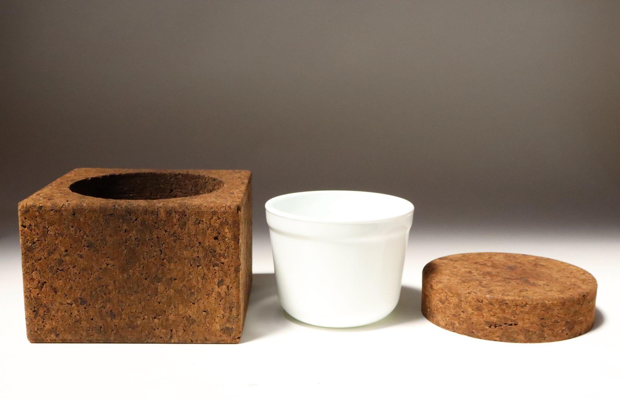 Seau à glace vintage en liège avec insert en verre au lait par Mort Marton - Inutilisé avec boîte en vente 1