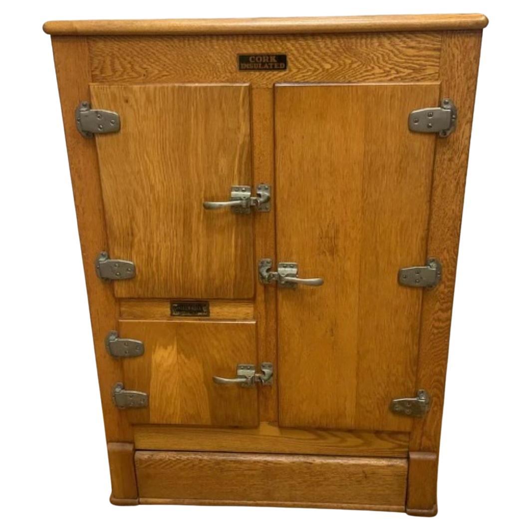 Vintage Cork Insulated Oak Ice Box Storage Cabinet by Kleen Kold