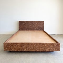 Vintage Cork Queen Size Platform Bed & Headboard MCM  70s 80s Postmodern Retro