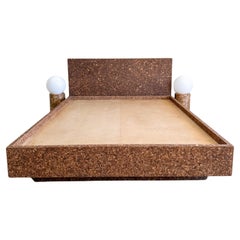 Used Cork Queen Size Platform Bed & Headboard MCM  70s 80s Postmodern Retro