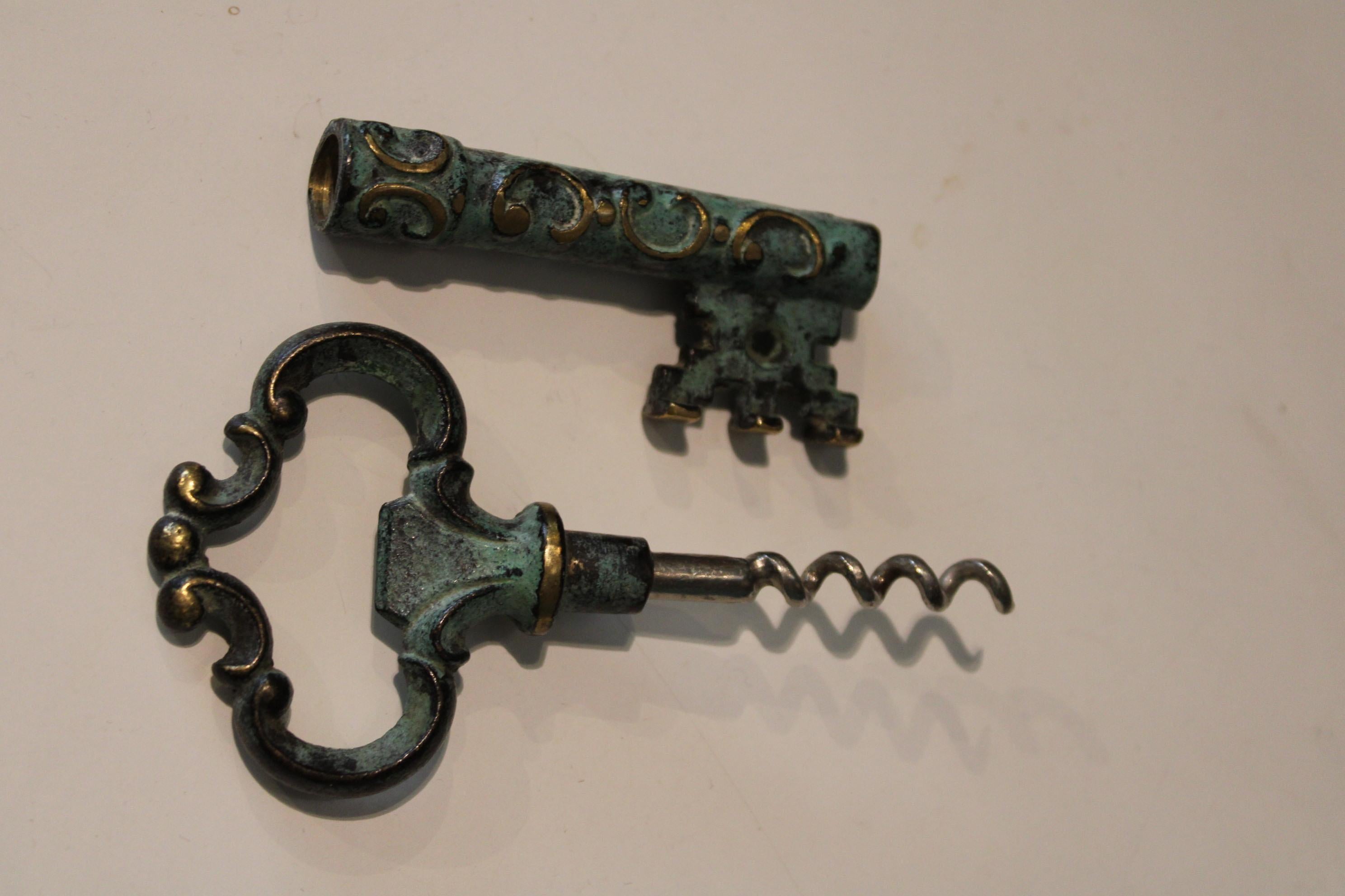 Vintage Corkscrew and Bottle Opener, Key Shape For Sale 3