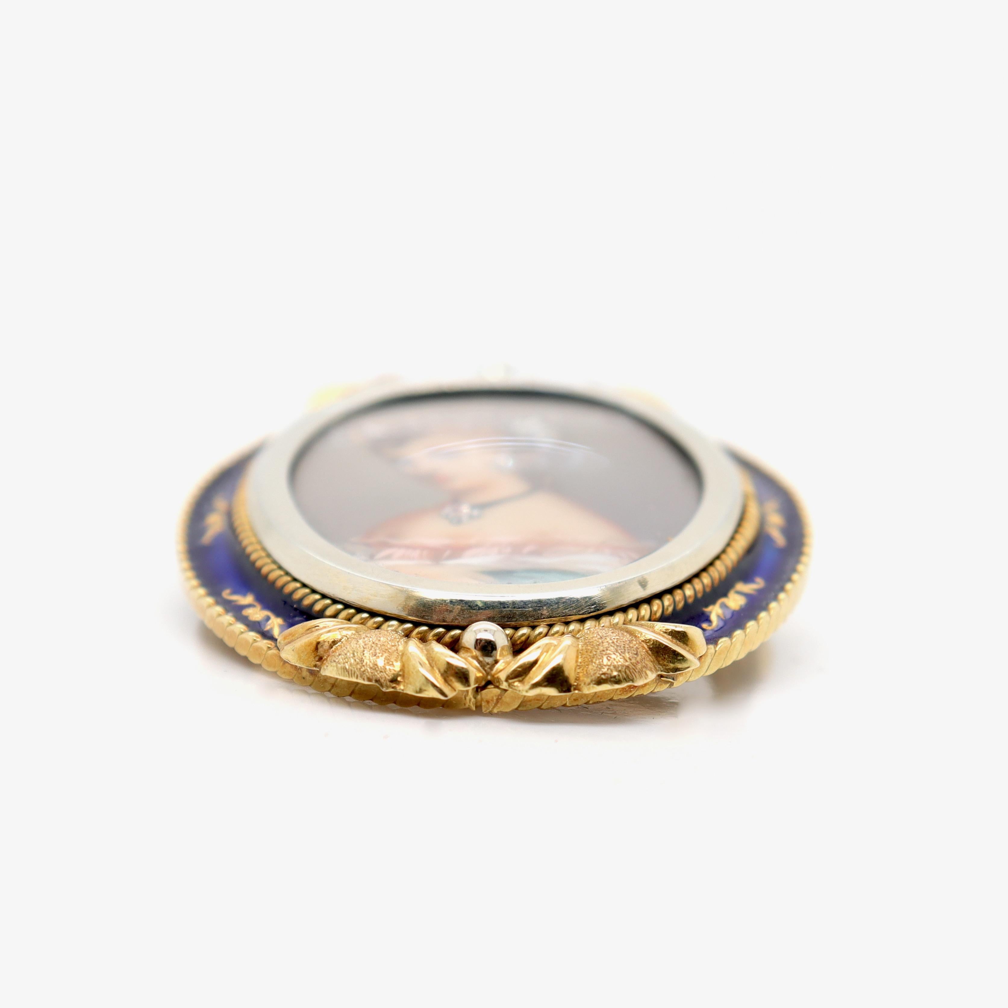 Vintage Corletto 18K Gold & Blue Enamel Portrait Miniature Brooch or Pendant For Sale 5