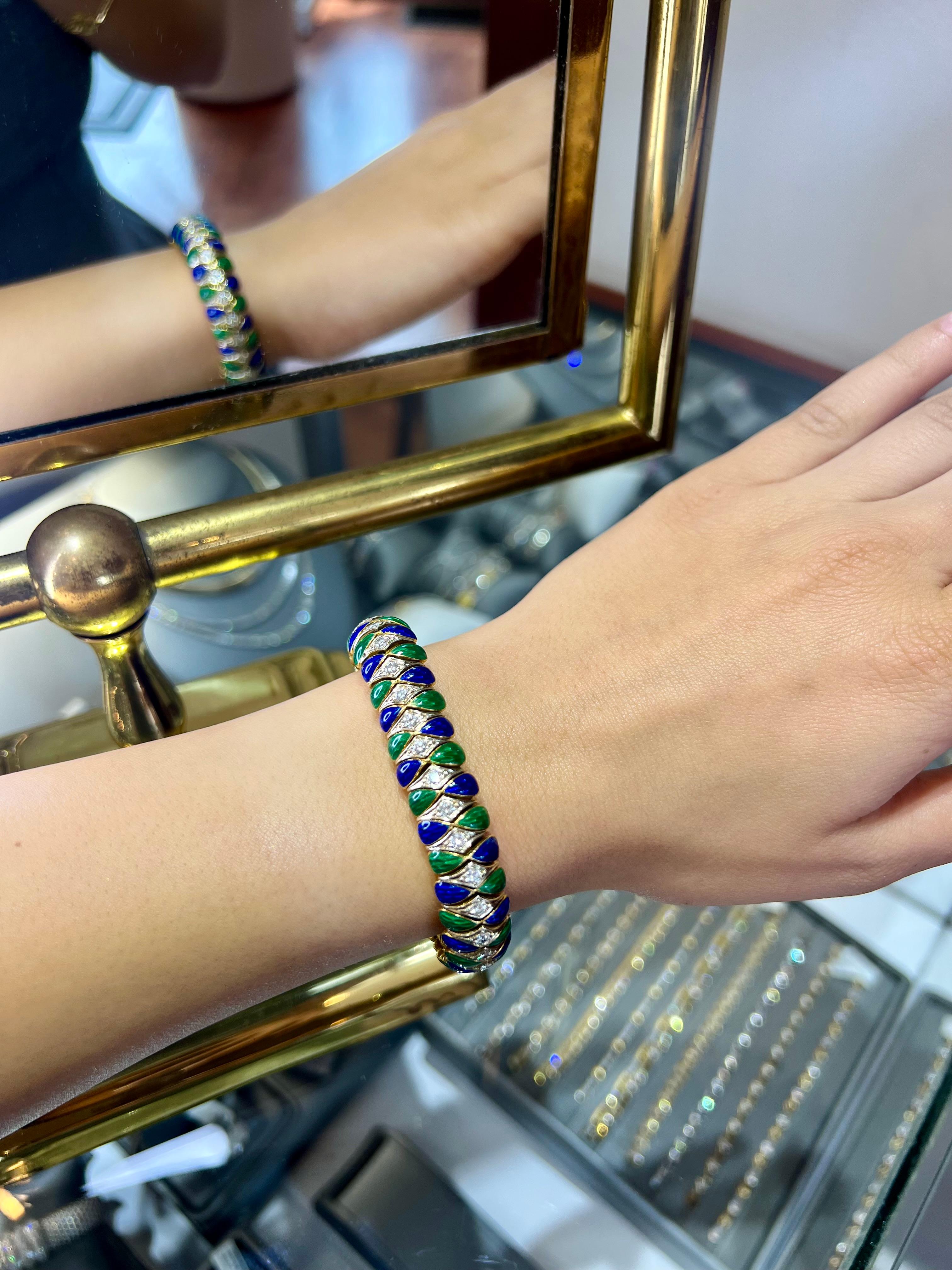 Bracciale d'epoca Corletto con smalto e diamanti in oro massiccio 18 carati in vendita 4