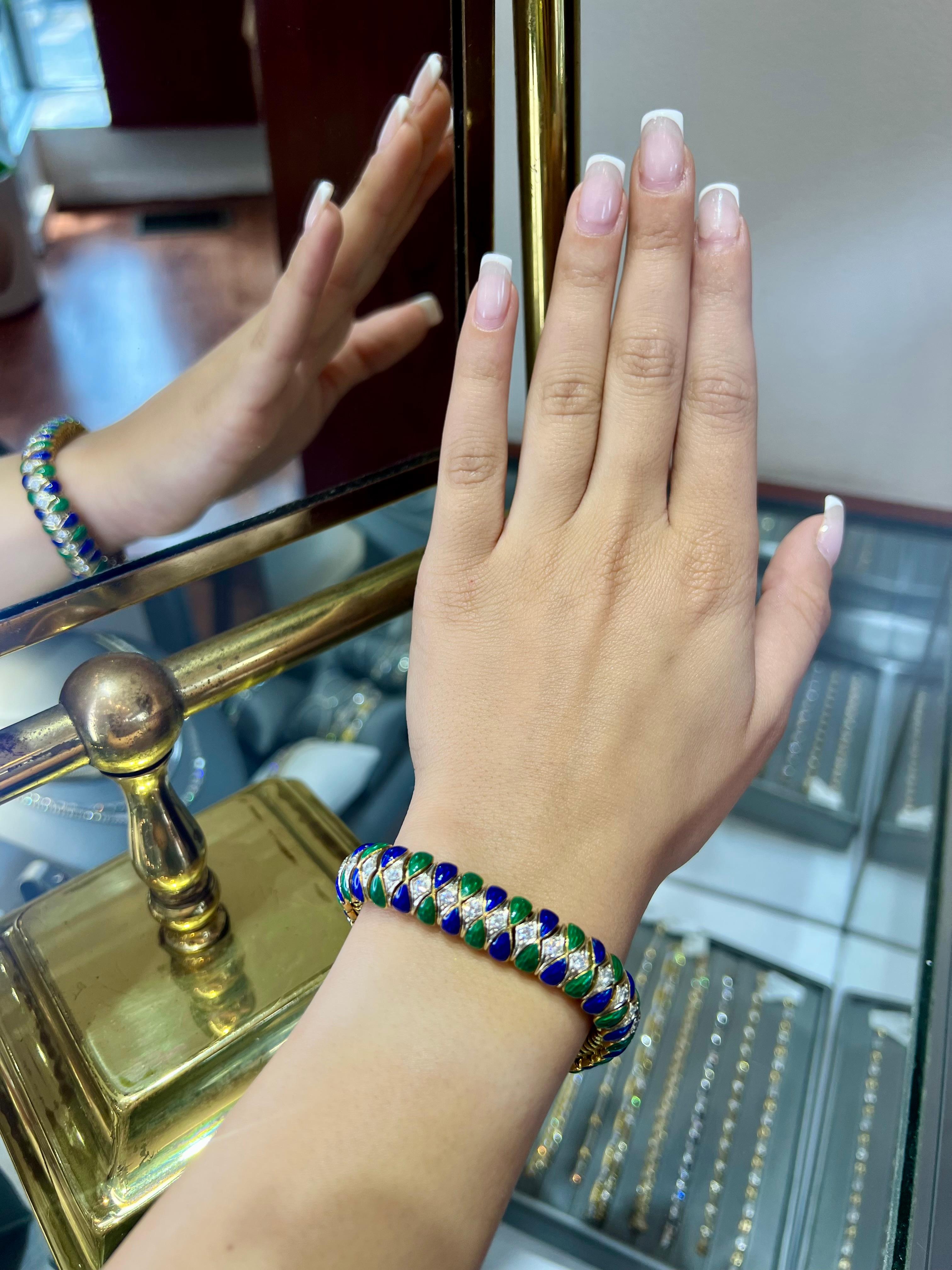 Bracciale d'epoca Corletto con smalto e diamanti in oro massiccio 18 carati in vendita 5