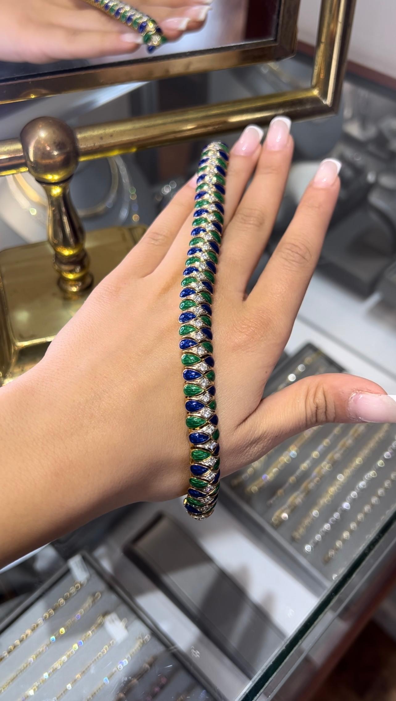 Bracciale d'epoca Corletto con smalto e diamanti in oro massiccio 18 carati in vendita 6