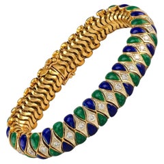 Vintage Corletto Italienisch Diamant-Emaille-Armband in massivem 18 Karat Gold
