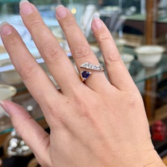 Anillo vintage Cornelis Hollander de tanzanita y diamantes en oro bicolor de 14k