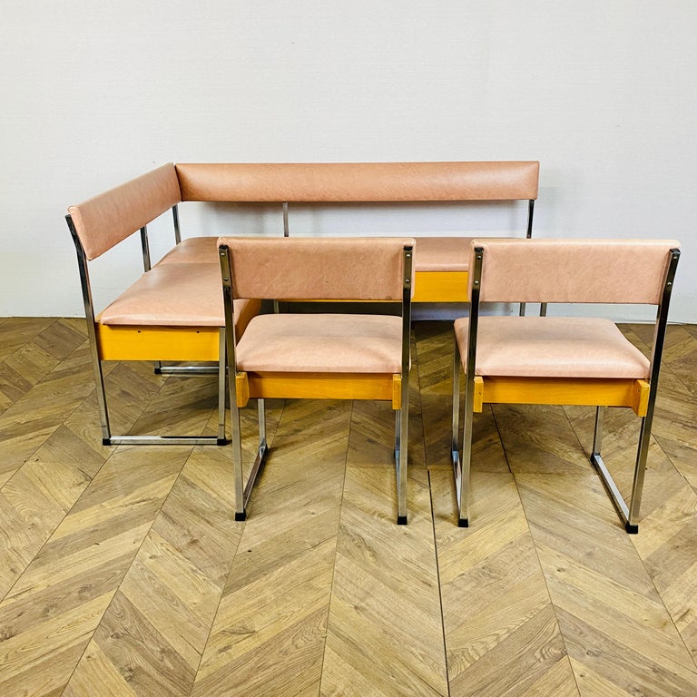 Vintage Corner Dining Set Table + Banquette Seating + 2 Chairs, 1970s at 1stDibs