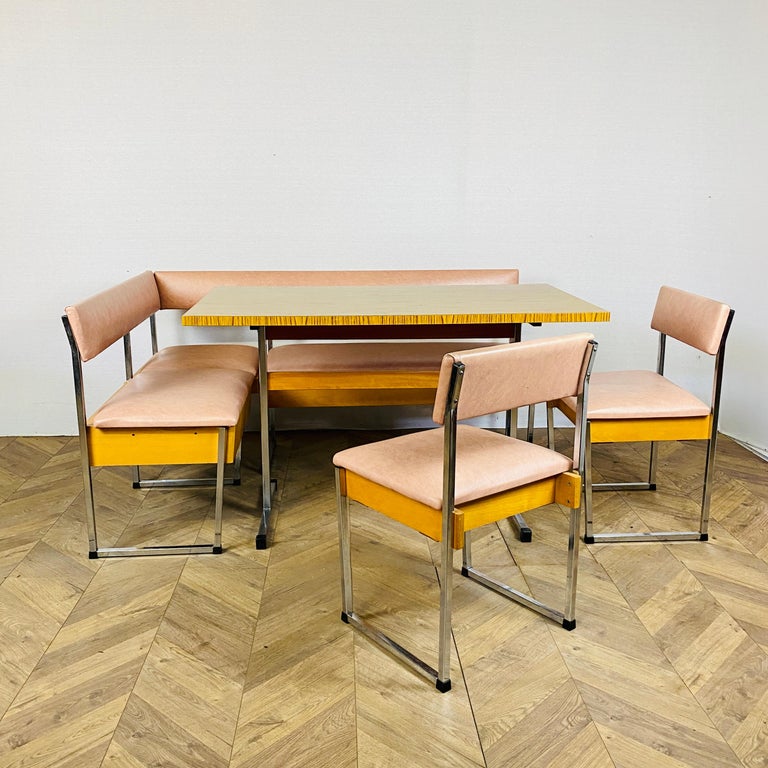 Vintage Corner Dining Set Table + Banquette Seating + 2 Chairs, 1970s at 1stDibs