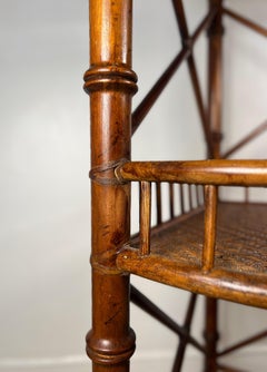 Vintage Corner Faux Bamboo Etagere Shelves, Woven Reed Shelves