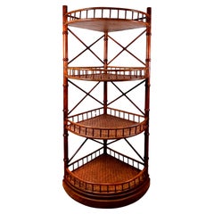 Vintage Corner Faux Bamboo Etagere Shelves, Woven Reed Shelves
