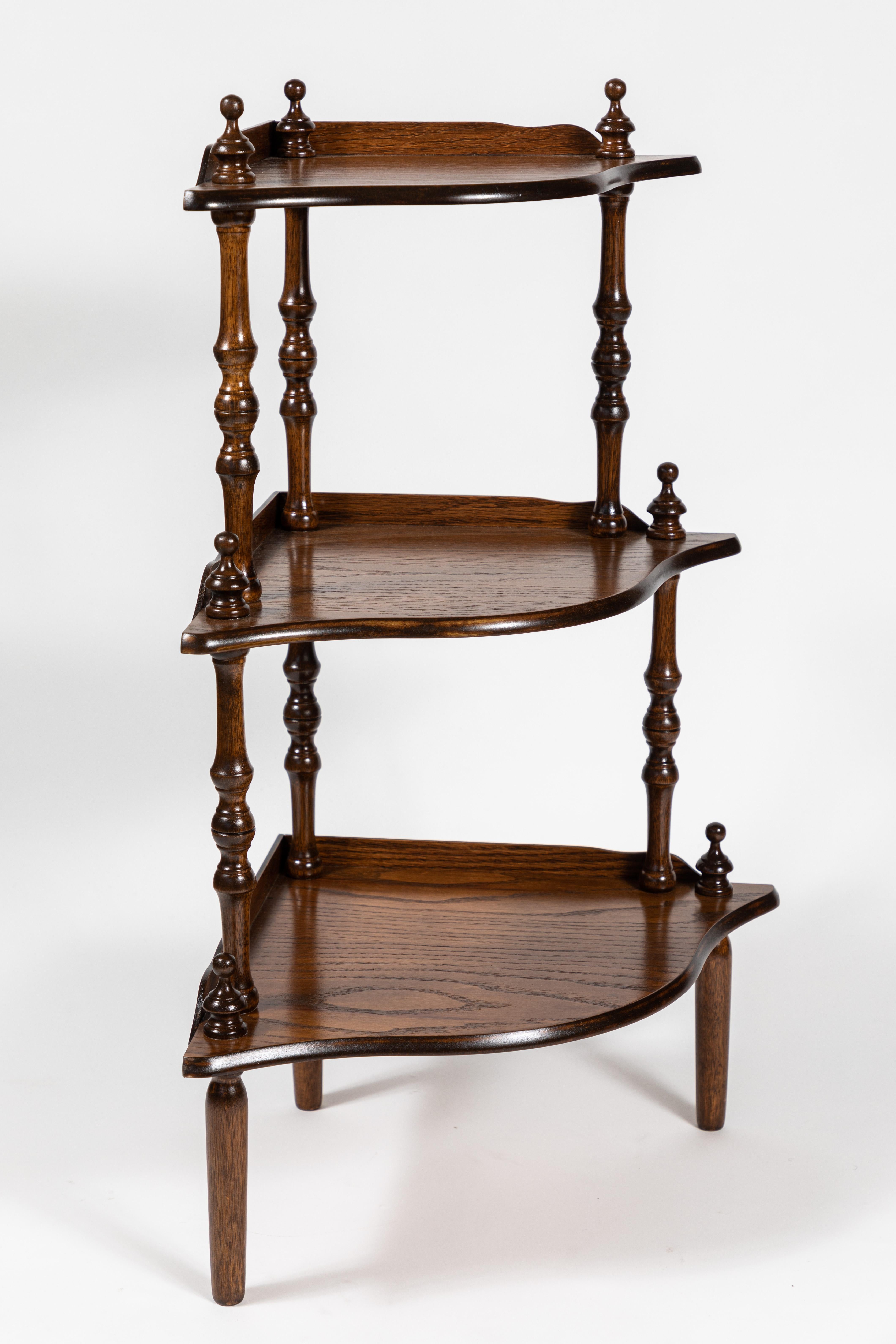 20th Century Vintage Corner Oak Standing Shelf