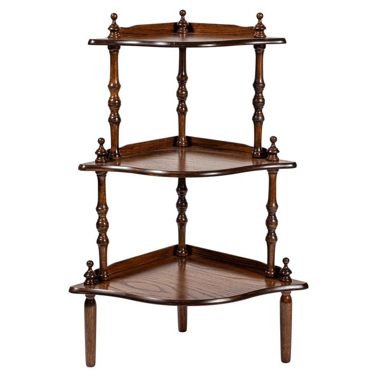 Vintage Corner Oak Standing Shelf at 1stDibs