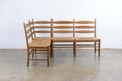 Vintage Corner Seat Set in Oak and Woven Rush Seat