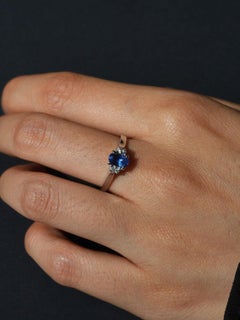 Vintage Kornblume Hellblau Saphir Diamant Ring 18k Weißgold Natural .6ct