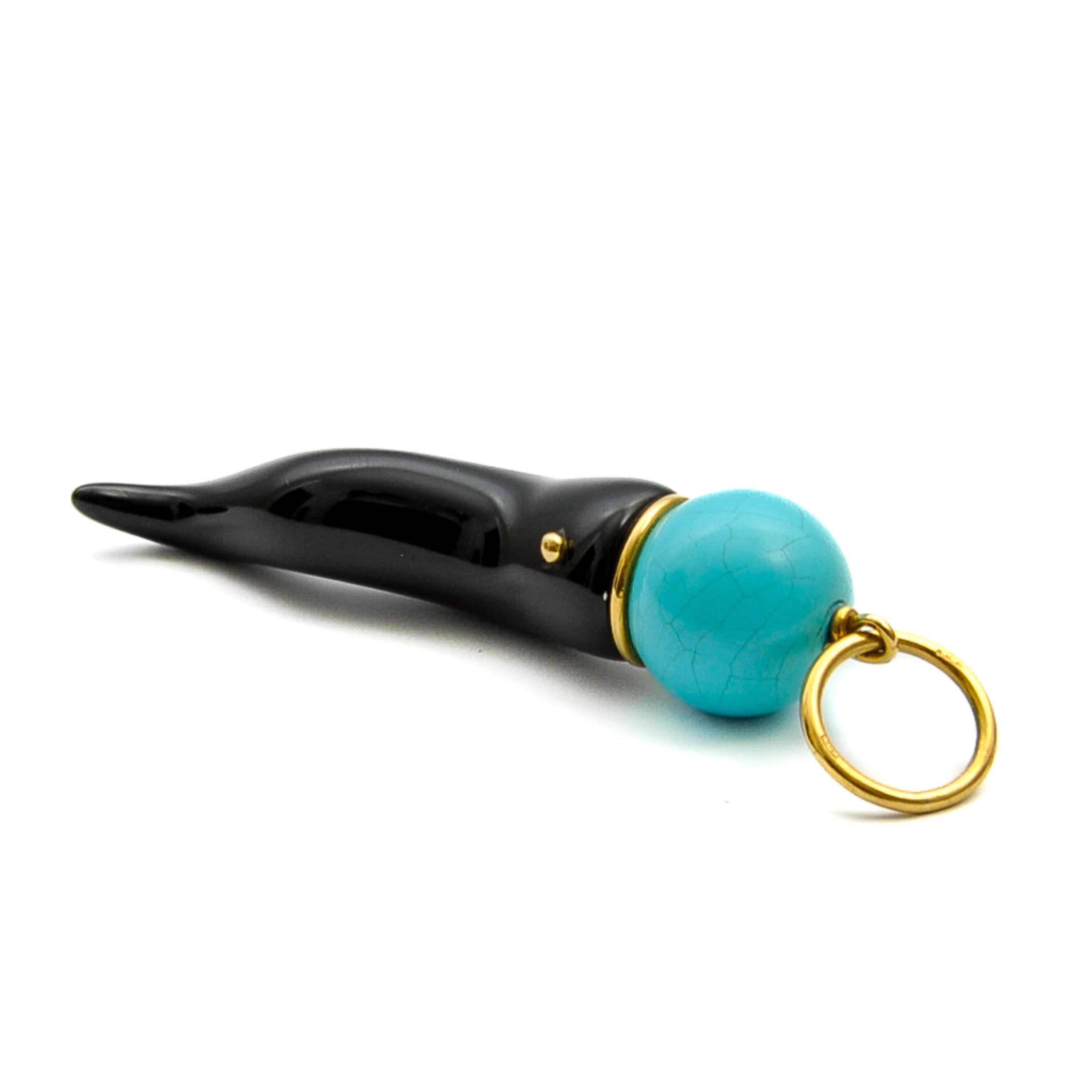 Vintage Onyx and Turquoise Italian Horn Pendant For Sale 1