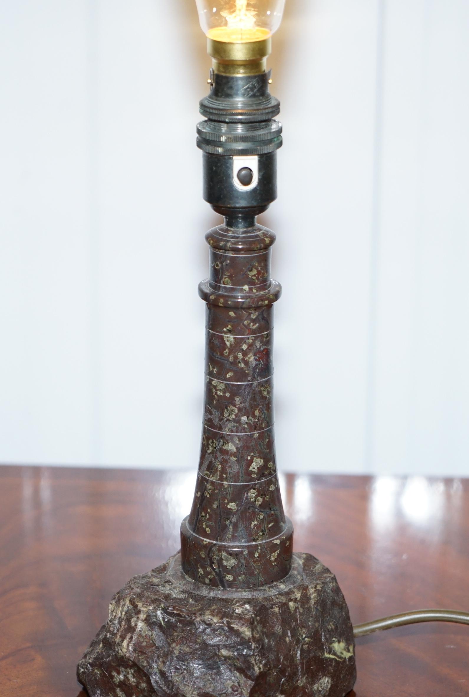 Vintage Cornish Serpentine Marble Lighthouse Table Lamp with Bakelite Fitting For Sale 2
