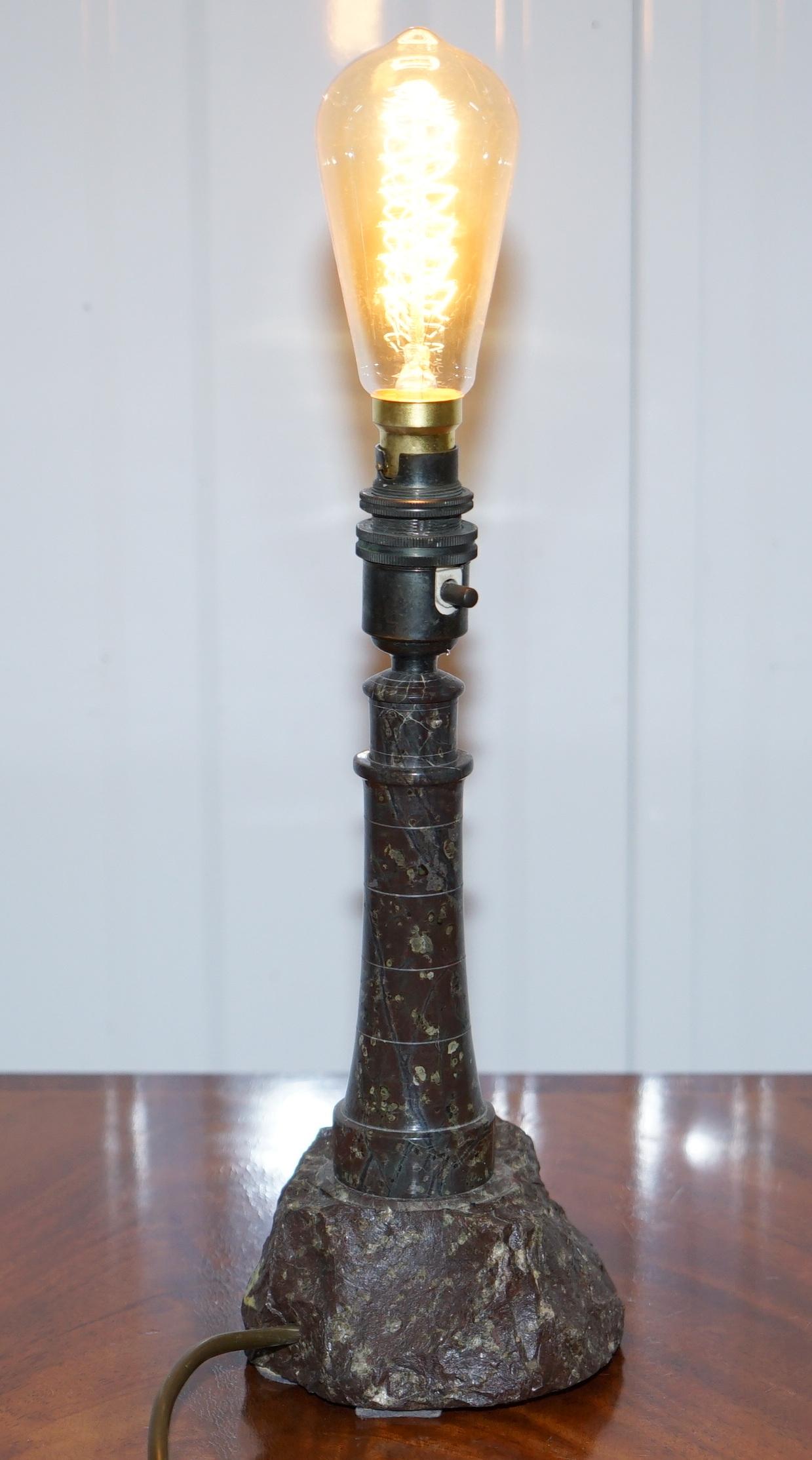 Vintage Cornish Serpentine Marble Lighthouse Table Lamp with Bakelite Fitting For Sale 6