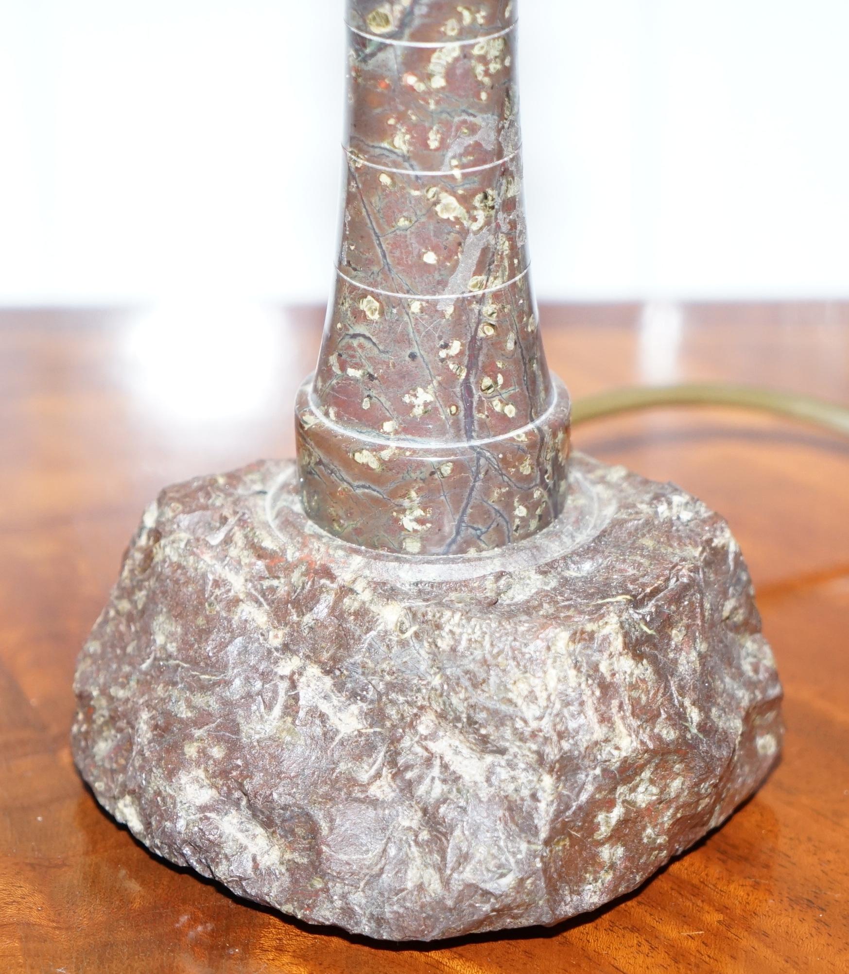 English Vintage Cornish Serpentine Marble Lighthouse Table Lamp with Bakelite Fitting For Sale