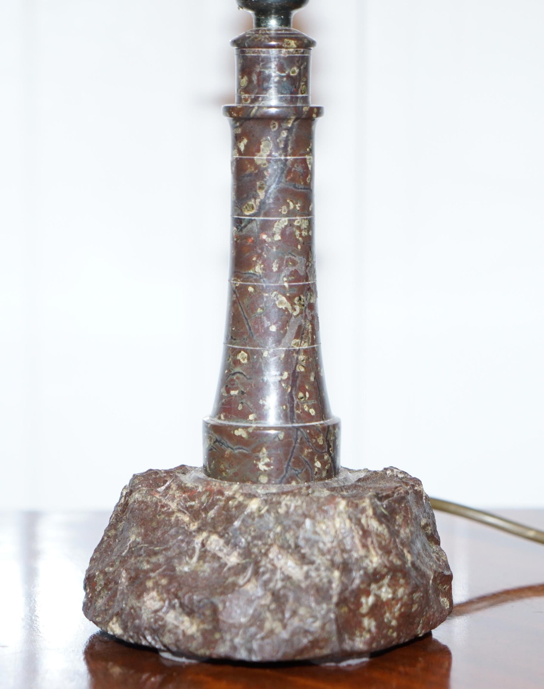 20th Century Vintage Cornish Serpentine Marble Lighthouse Table Lamp with Bakelite Fitting For Sale