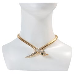 Vintage Coro Craft Gold Tone Snake Necklace with Diamante Circa 1960s