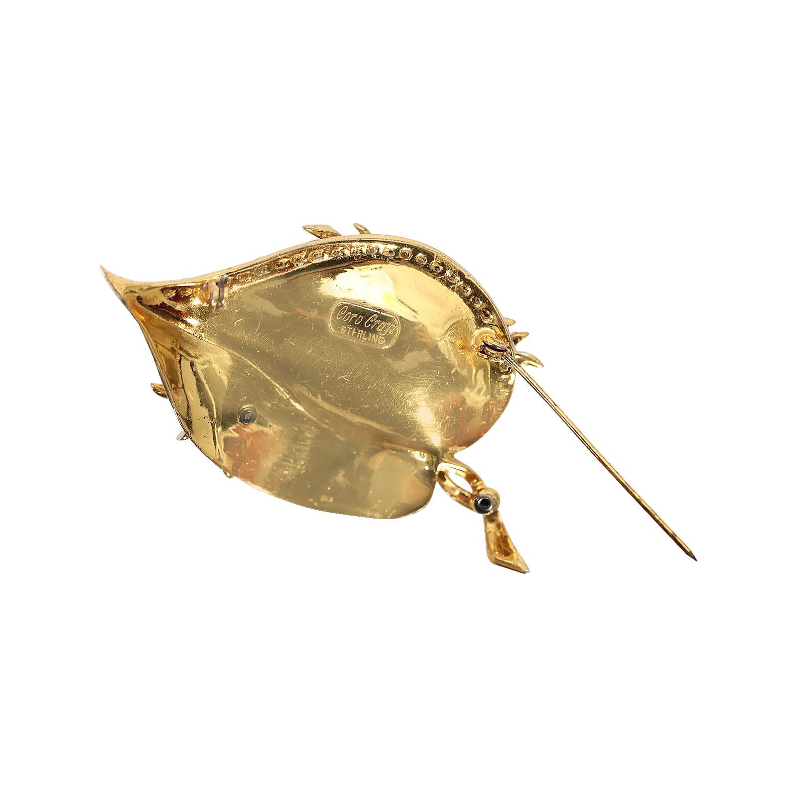 Modern Vintage Coro Craft Sterling Gold Leaf Brooch with Flowers Circa 1940s For Sale