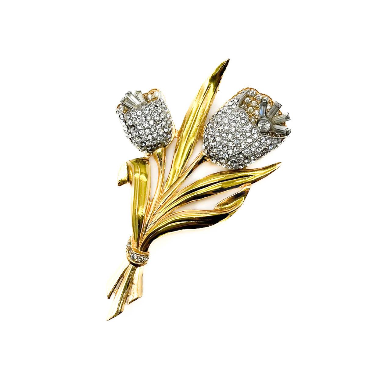 Vintage Coro Double En-tremblant Floral Brooch 1940s For Sale 2