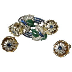 Vintage Coro Duette Floral Trembler Brooch/Fur-Clip & Earrings Set