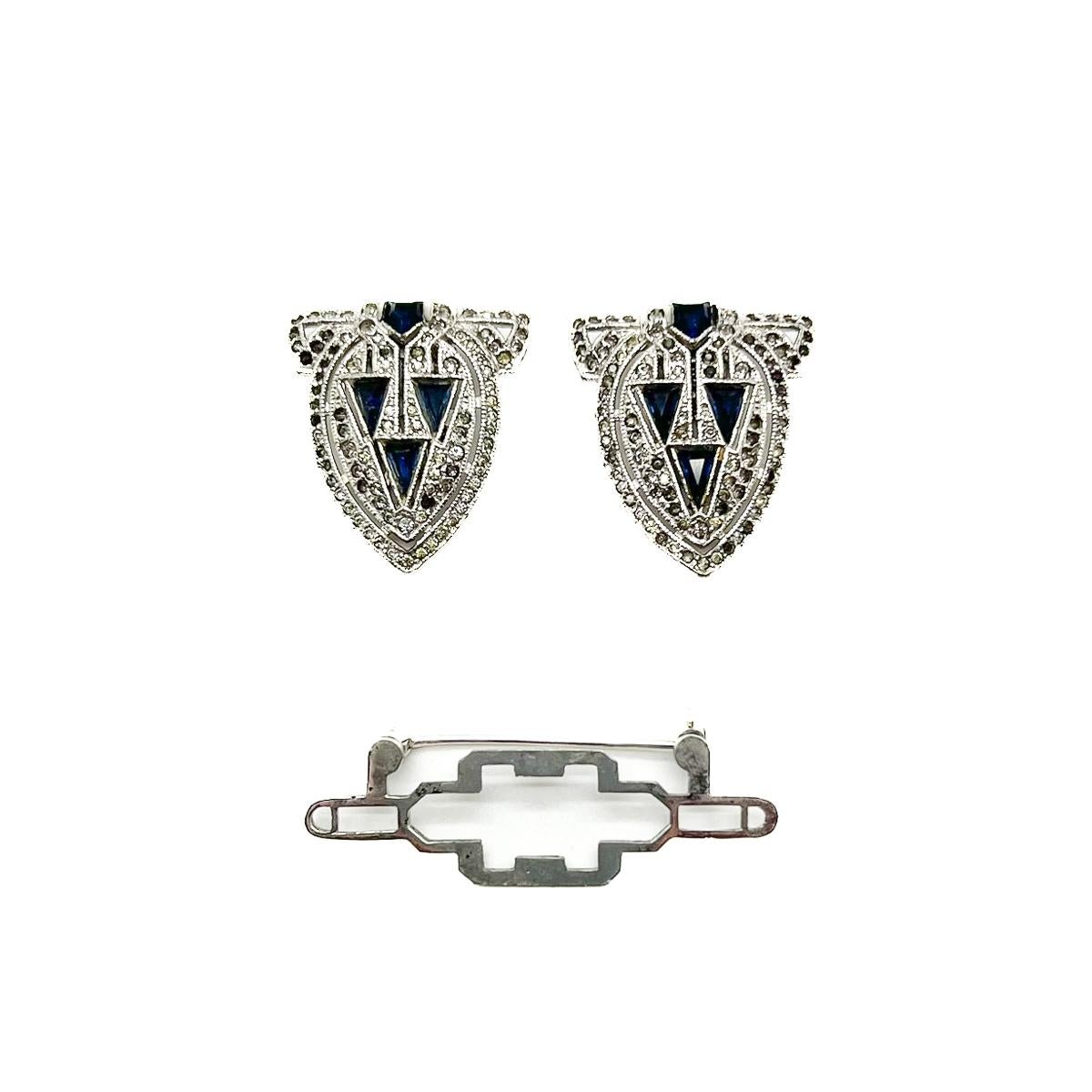 Vintage Coro Duette sapphire double dress clip 1940s In Good Condition For Sale In Wilmslow, GB
