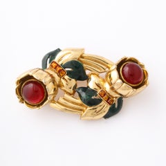 Vintage Coro Ruby Red Duette Camellia Gold Tone Brooch