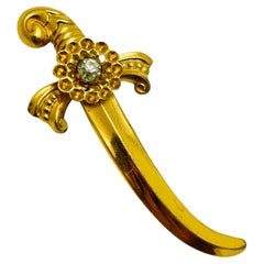 Vintage CORO signed gold plated sword designer brooch