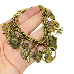 Vintage CORO signed gold tone designer charm chain bracelet