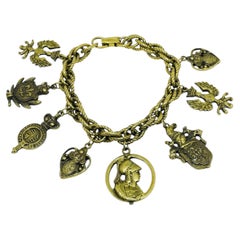 Vintage CORO signed gold tone designer charm chain bracelet