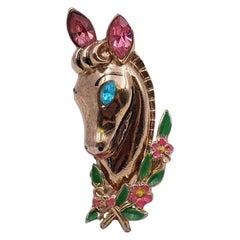 Vintage Coro Single Horse Brooch With Rhinestones 1940
s