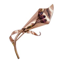 Vintage Coro Sterling Calla Brooch With Purple Crystals 1940
s