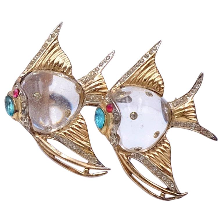 Vintage Coro Sterling Fish Duette Brooch 1940s at 1stDibs | coro fish