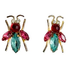 Vintage Coro Sterling Gem Set Bug Brooch Pair 1940s