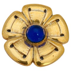Vintage CORO sterling silver gilded sapphire glass flower brooch