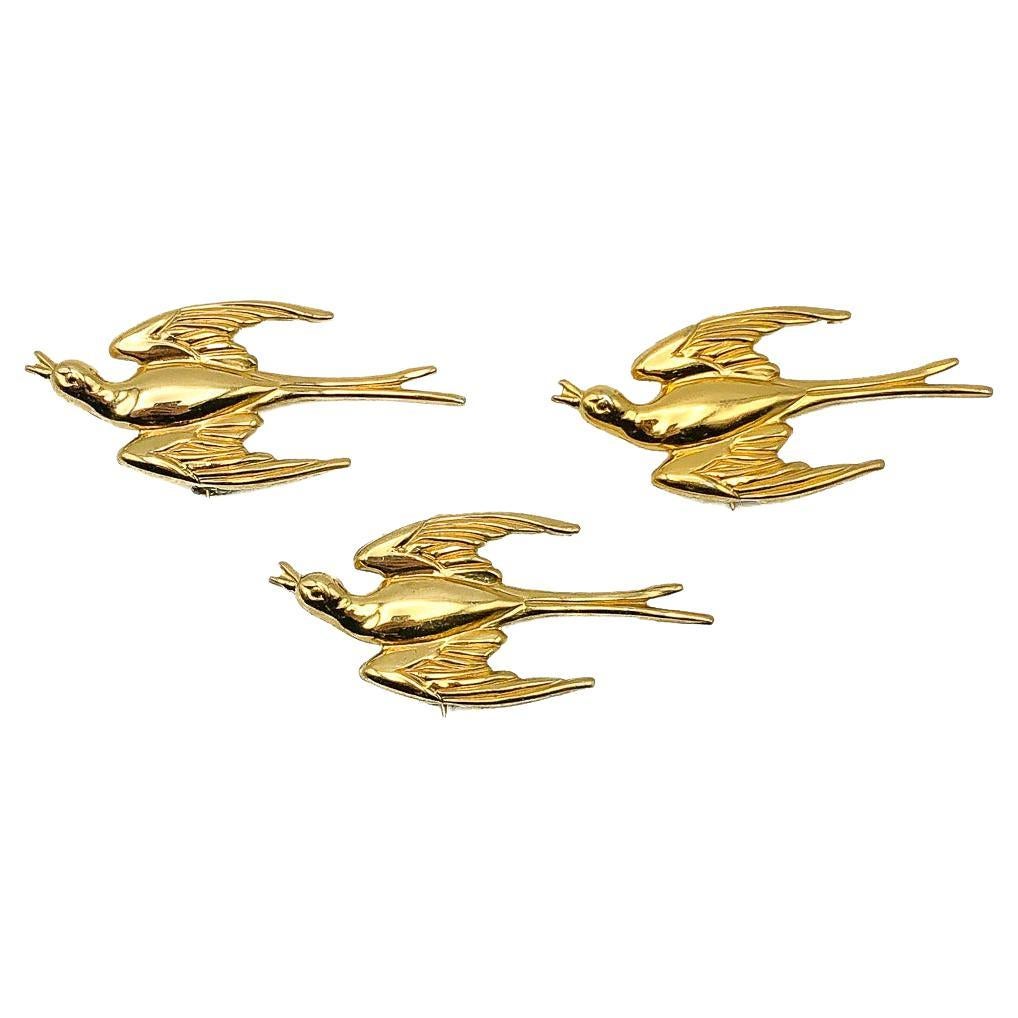 Vintage Coro Trio of Swallows In Flight Brooches 1940s