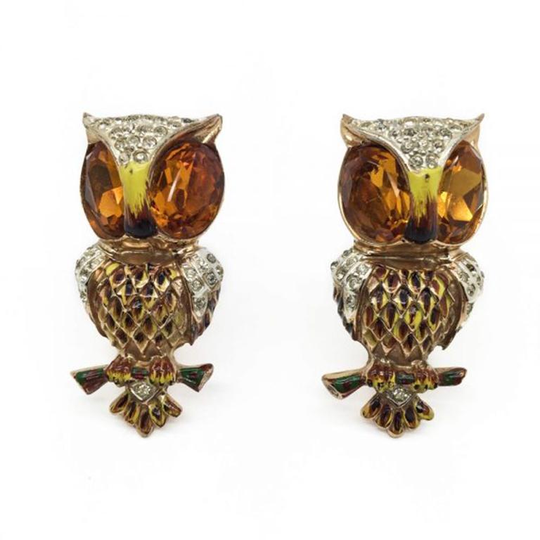 A Vintage Corocraft Hoots Duette brooch. A rare opportunity to acquire the iconic and truly wonderful 1940s signed Corocraft Duette aptly named 'Hoots' and in exceptional condition. What a terrifically fun piece! This particular one is also set in