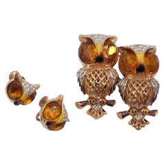 Retro Corocraft Owl Set Brooch and Earrings 1950's